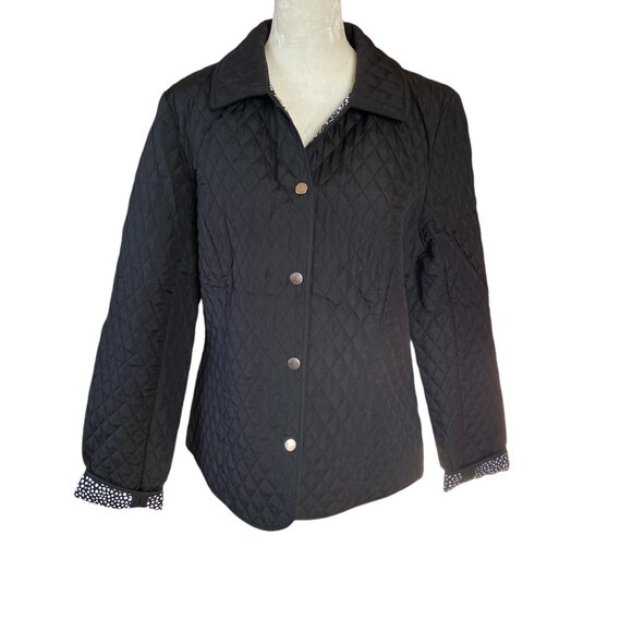Briggs New York women's M black quilted long sleeve collared snap front jacket - Picture 1 of 11